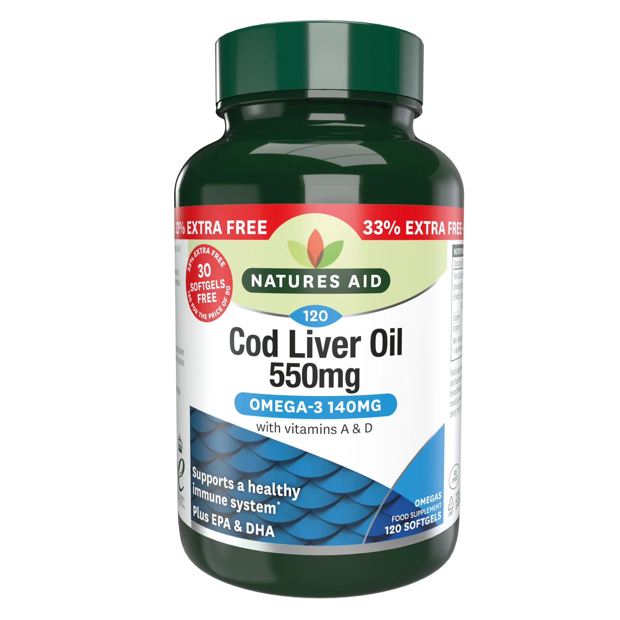 NATURES AID essential fatty acids capsules cod liver oil 550mg  120