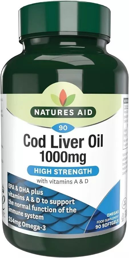 NATURES AID essential fatty acids capsules cod liver oil & vit A&D 1000mg  90