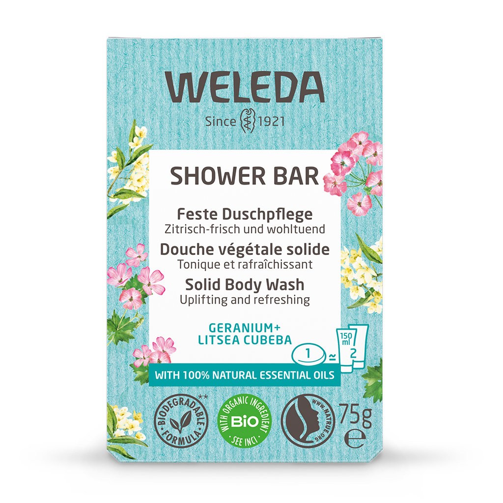 WELEDA body care solid shower bar geranium & litsea cubeba 75g