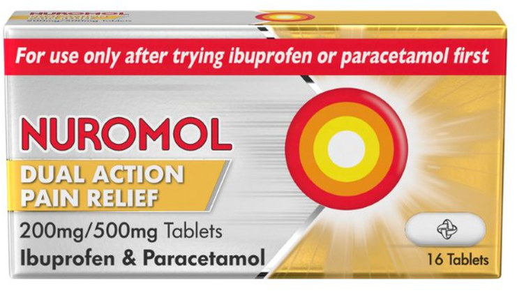 NUROMOL dual action pain relief tablets 200mg/500mg  16
