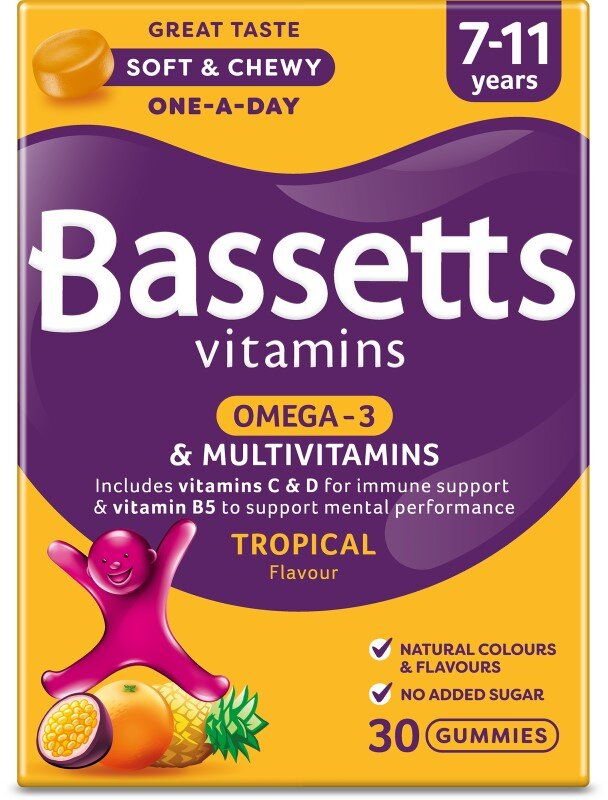 BASSETTS VITAMINS multivitamin pastilles 7-11yrs + omega-3 tropical  30