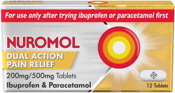 NUROMOL dual action pain relief tablets 200mg/500mg  12