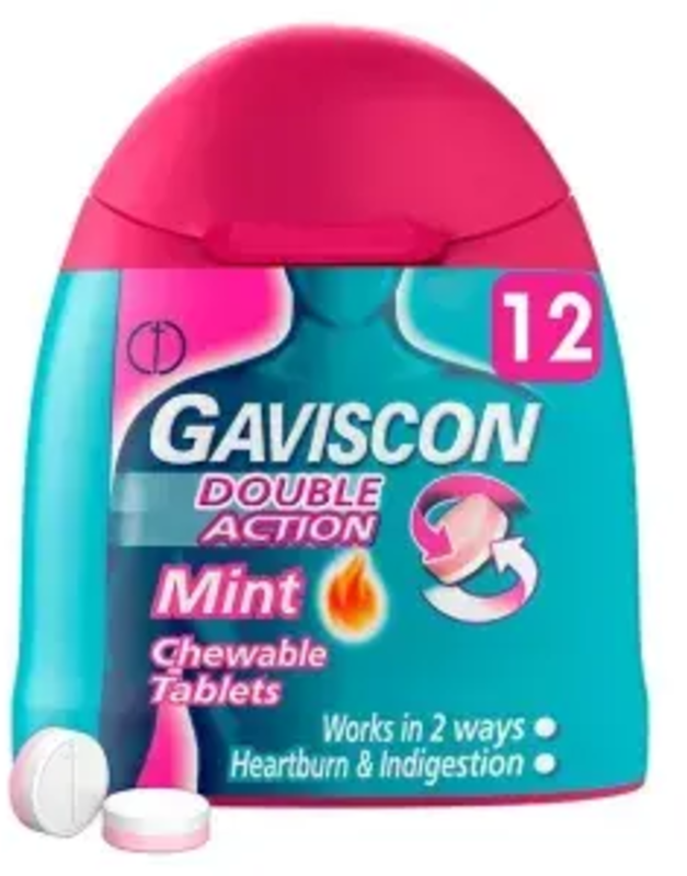 GAVISCON DOUBLE ACTION tablets handi pack 187.5mg/250mg/106.5mg  12