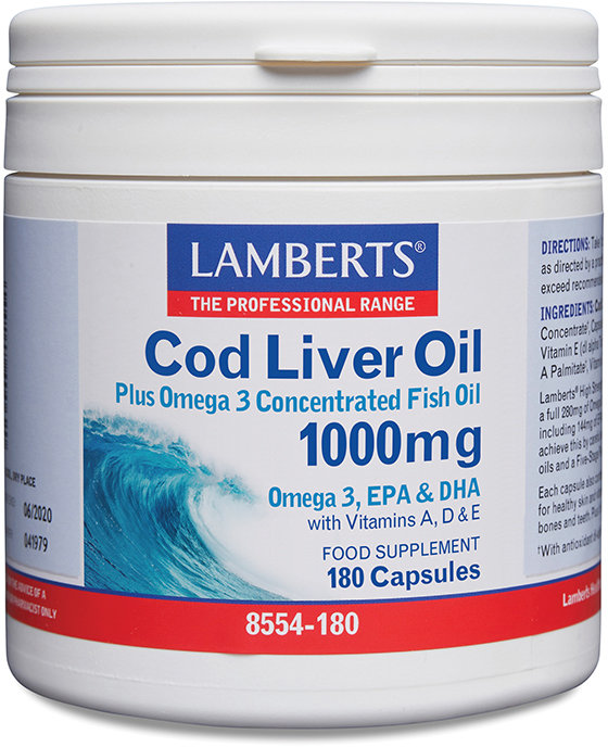 LAMBERTS essential fatty acids capsules cod liver oil 1000mg (EPA 144mg/DHA 107mg)  180