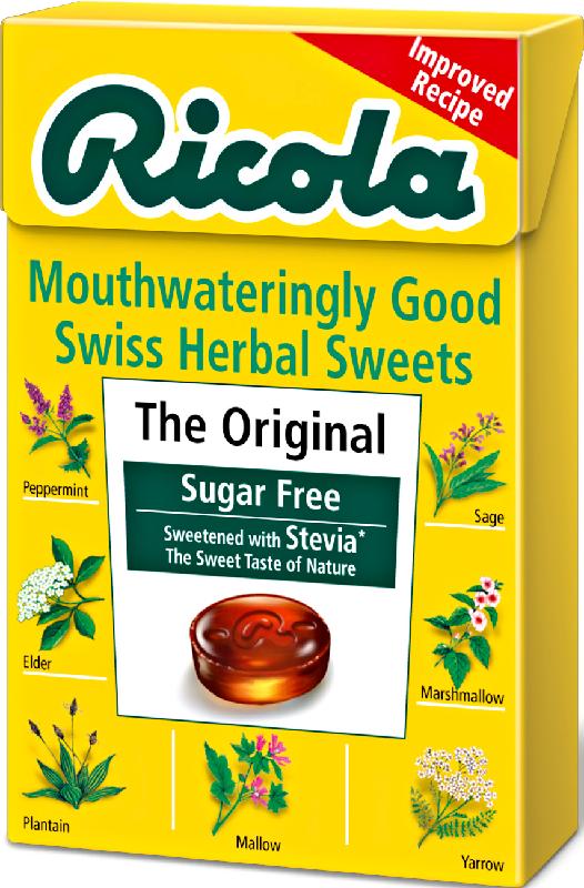 RICOLA swiss herb drops s/f original herb box with stevia 45g