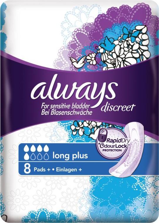 ALWAYS incontinence range discreet pads long plus  8