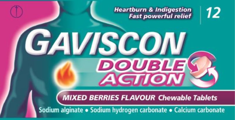 GAVISCON DOUBLE ACTION chewable tablets mixed berries 187.5mg/250mg/106.5mg  12