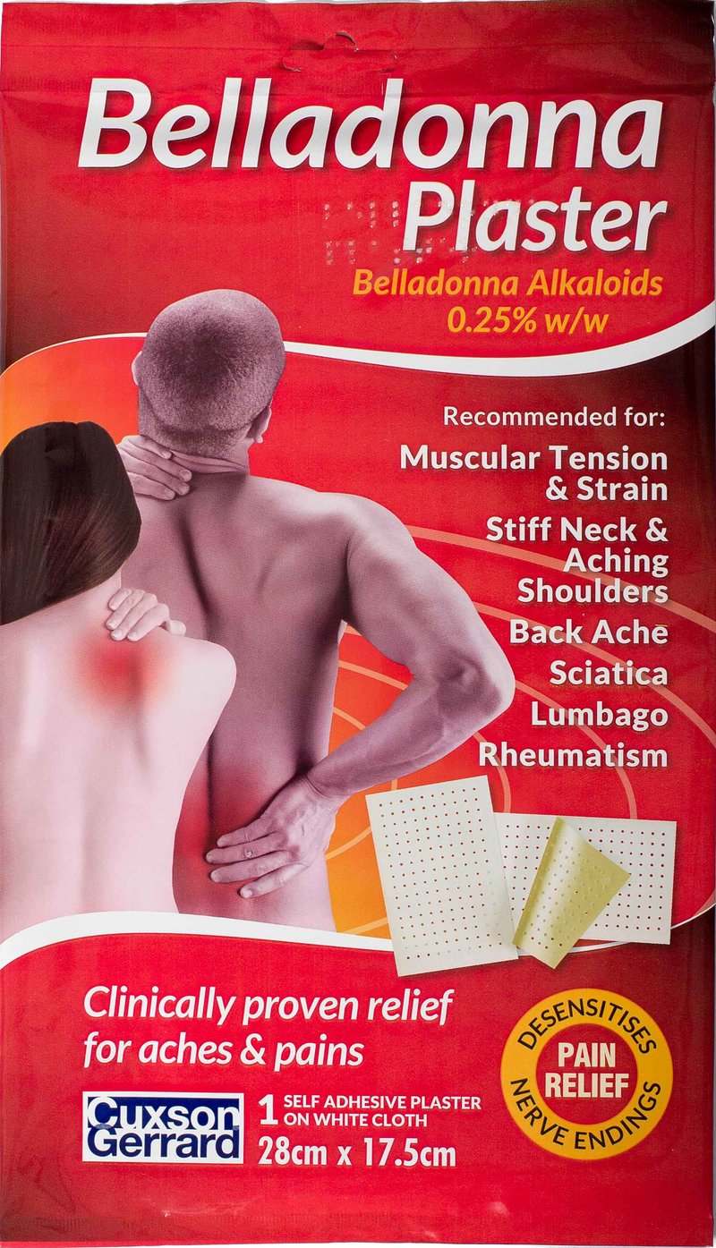 CUXSON GERRARD belladonna medicated plasters BPC white cloth 28cm x 17.5cm