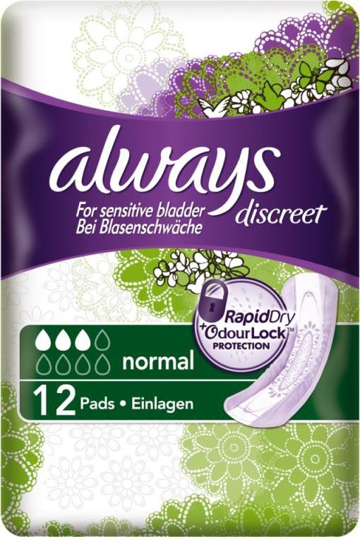 ALWAYS incontinence range discreet pads normal  12
