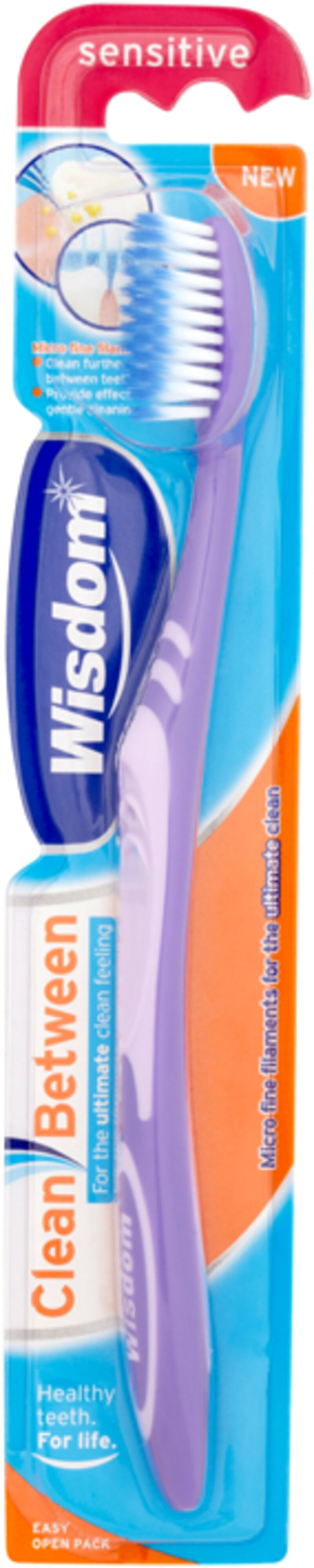 WISDOM toothbrushes clean between sensitive