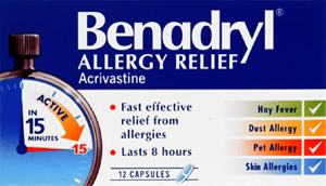 BENADRYL ALLERGY RELIEF capsules 8mg  12