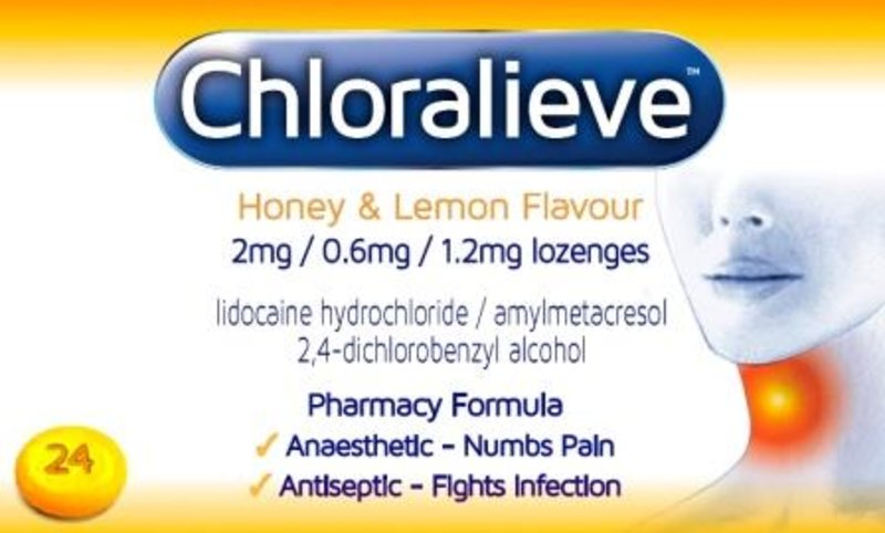 CHLORALIEVE lozenges honey & lemon 0.6mg/1.2mg/2mg  24