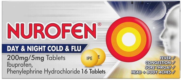 NUROFEN DAY & NIGHT COLD & FLU tablets 200mg/5mg  16