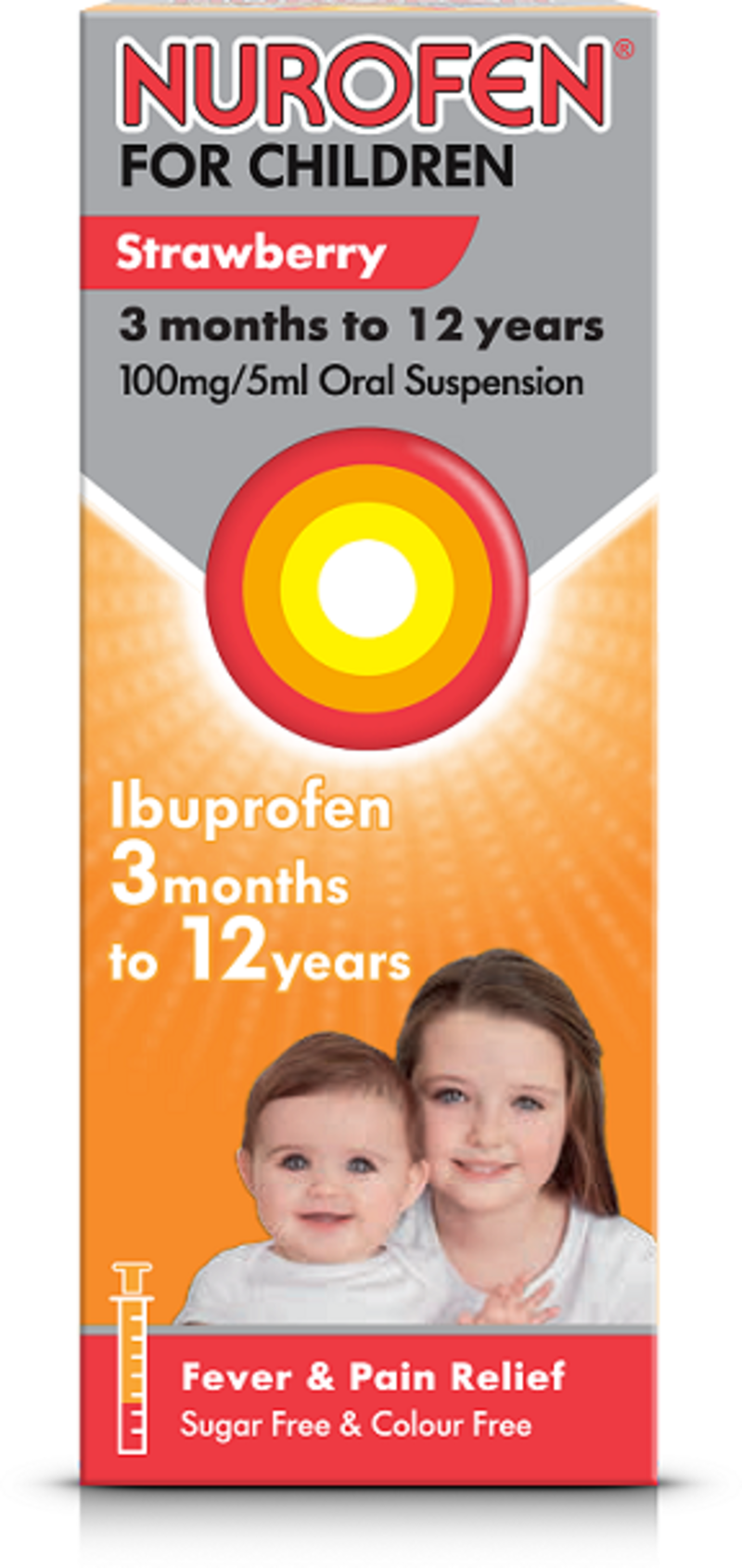 NUROFEN FOR CHILDREN suspension with syringe strawberry s/f 100mg/5ml 200ml