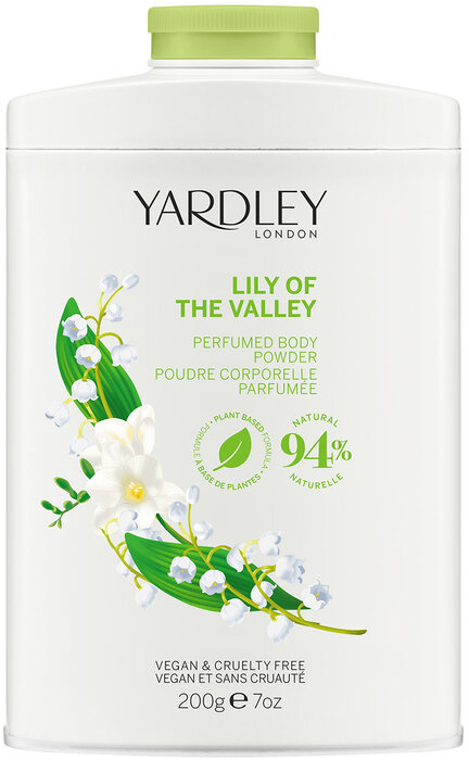 YARDLEY bath & body perfumed powder lily of the valley 200g