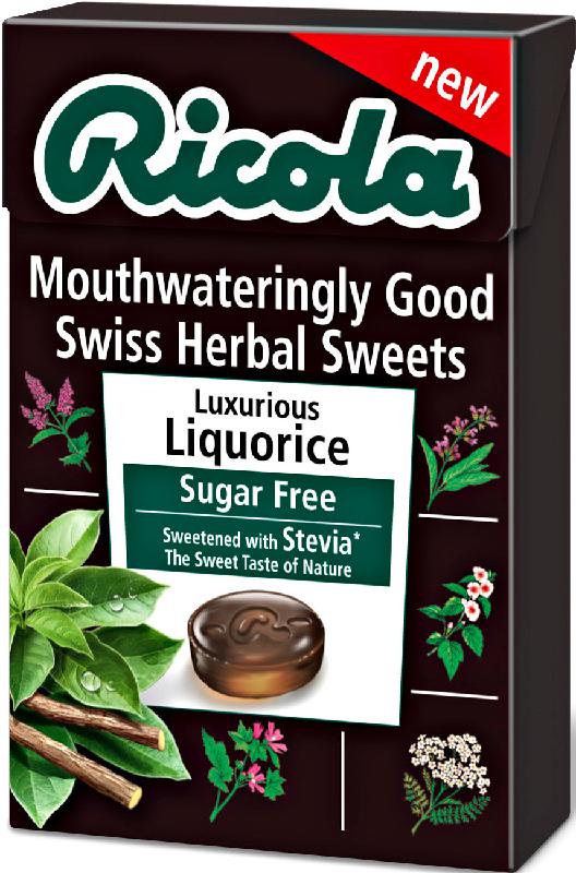 RICOLA swiss herb drops s/f liquorice box with stevia 45g