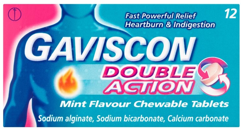 GAVISCON DOUBLE ACTION chewable tablets 187.5mg/250mg/106.5mg  12