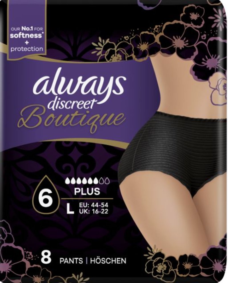 ALWAYS incontinence range discreet boutique pants plus black large 8